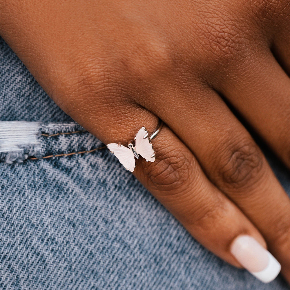 Engraved Stone Butterfly Ring 2