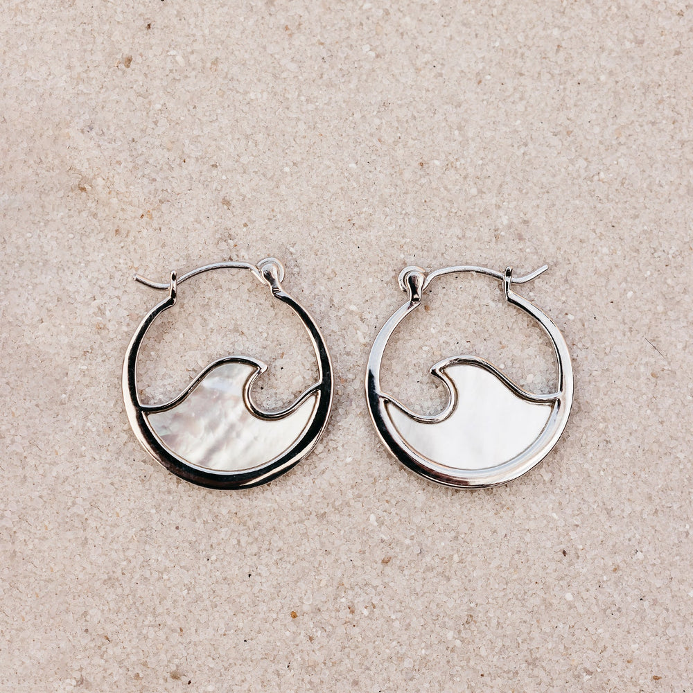 Mother of Pearl Mini Wave Hoop Earrings 4