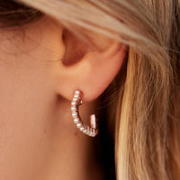 Pavé Pearl Heart Hoop Earrings Gallery Thumbnail