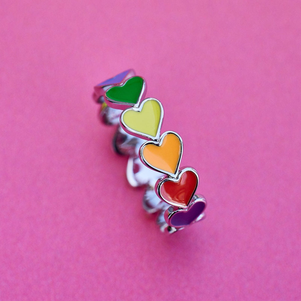 Rainbow Heart Band Ring 9