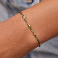 Raw Stone & Bead Gold Danity Thread Bracelet Gallery Thumbnail