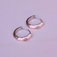 Boarding for Breast Cancer Enamel Hoop Earrings Gallery Thumbnail