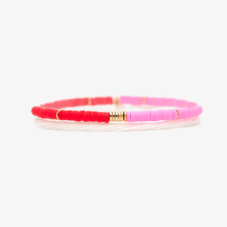 Pink and Red Vinyl Disc Bead Stretch Bracelet Set