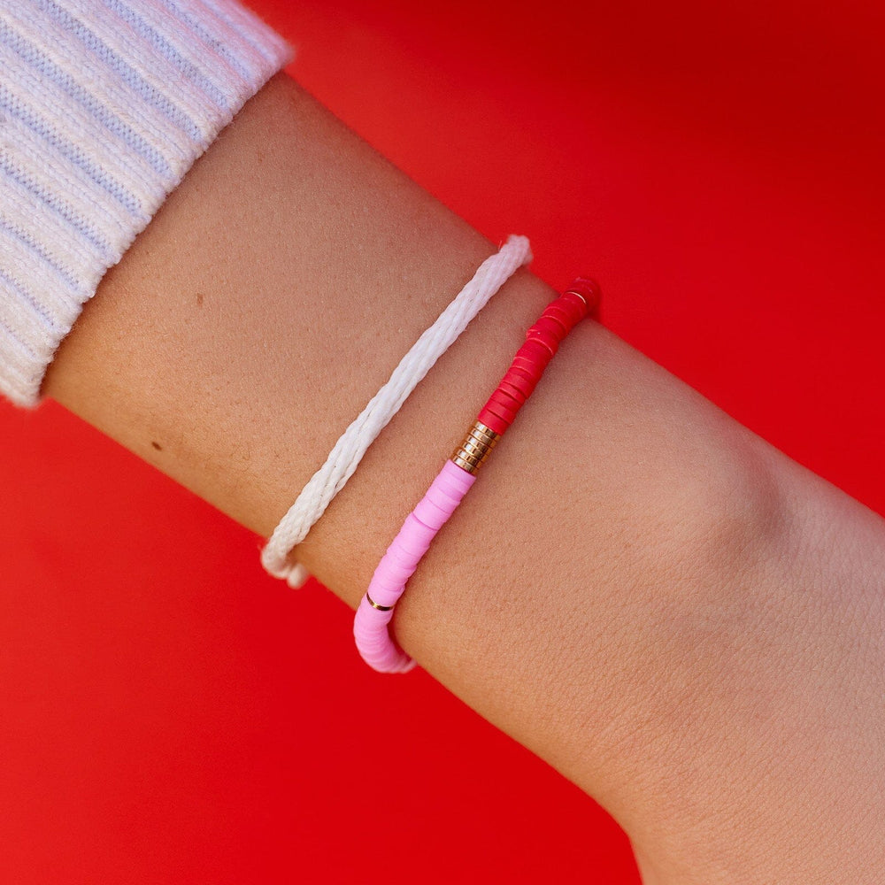 Pink and Red Vinyl Disc Bead Stretch Bracelet Set 3