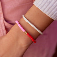 Pink and Red Vinyl Disc Bead Stretch Bracelet Set Gallery Thumbnail