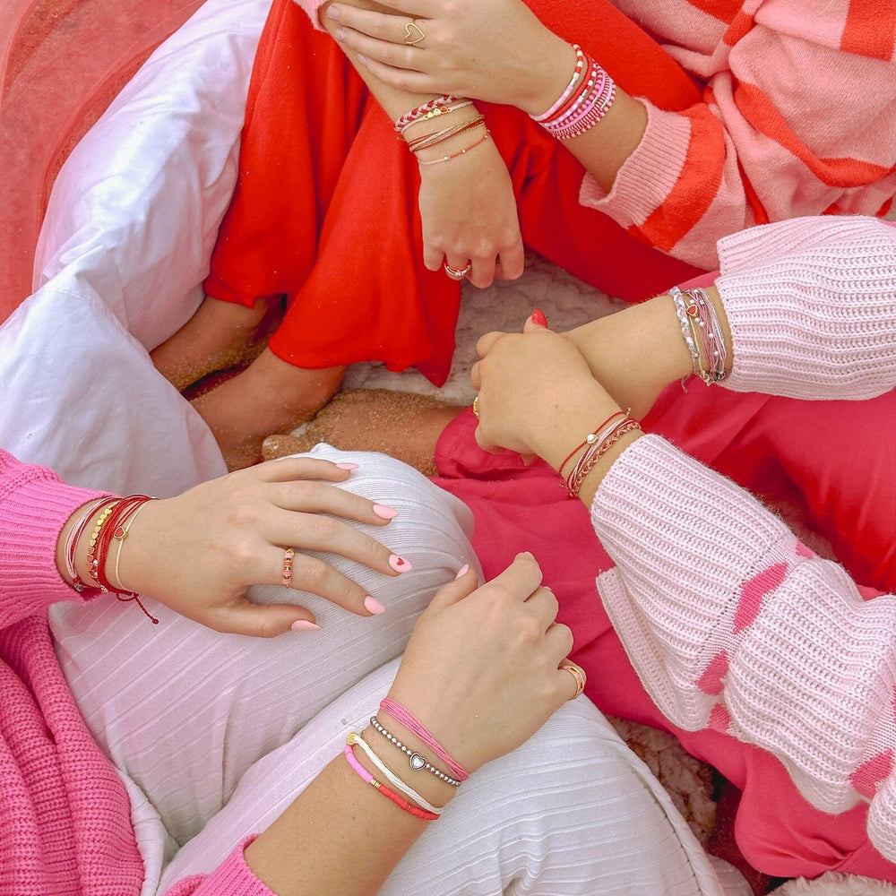 Pink and Red Vinyl Disc Bead Stretch Bracelet Set 8