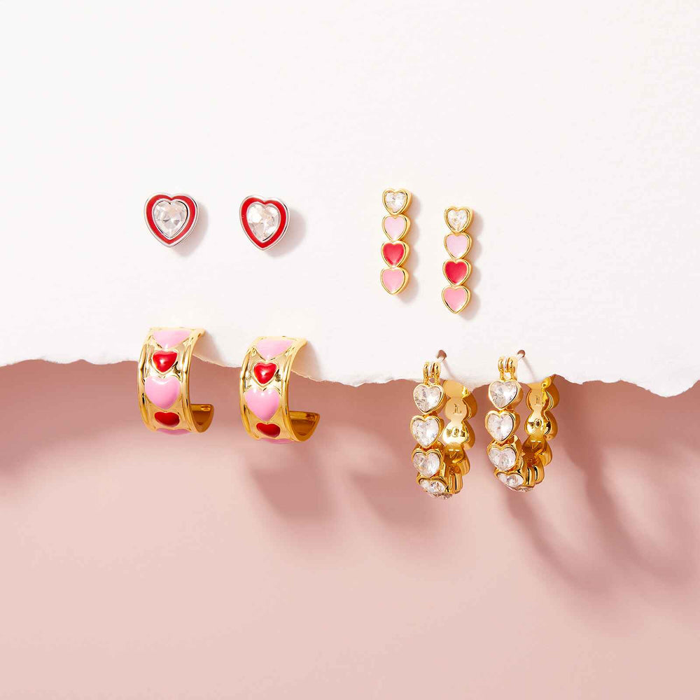 Stone & Enamel Heart Stud Earrings 5