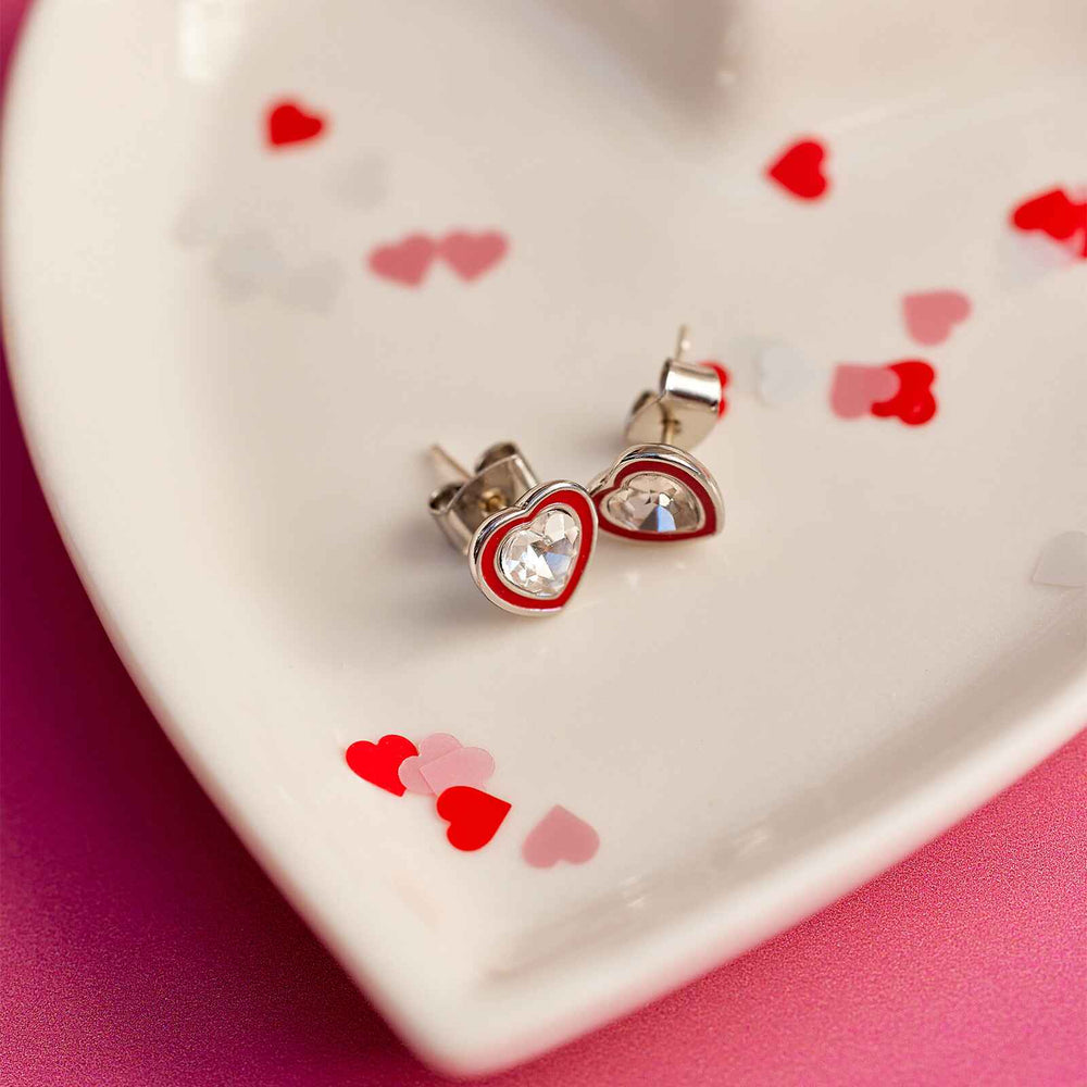 Stone & Enamel Heart Stud Earrings 7