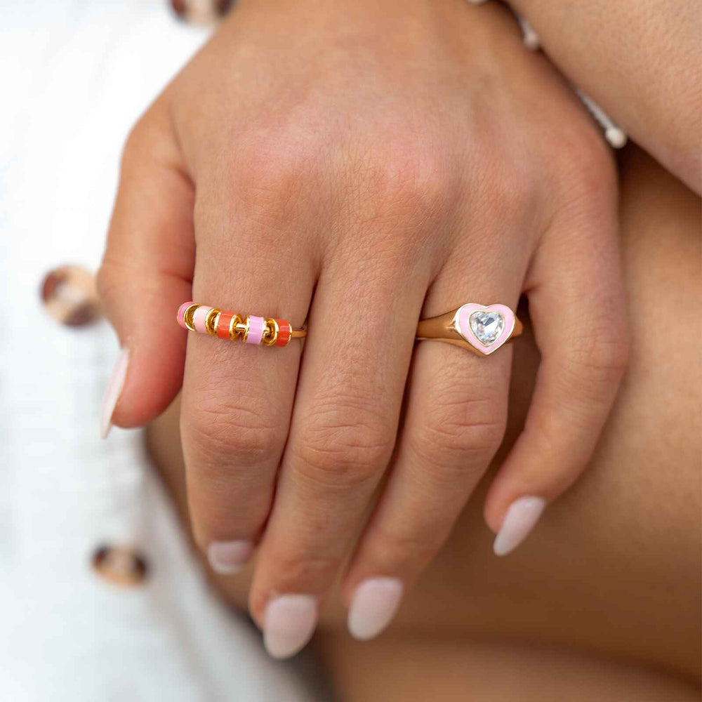 Stone & Enamel Heart Ring 8