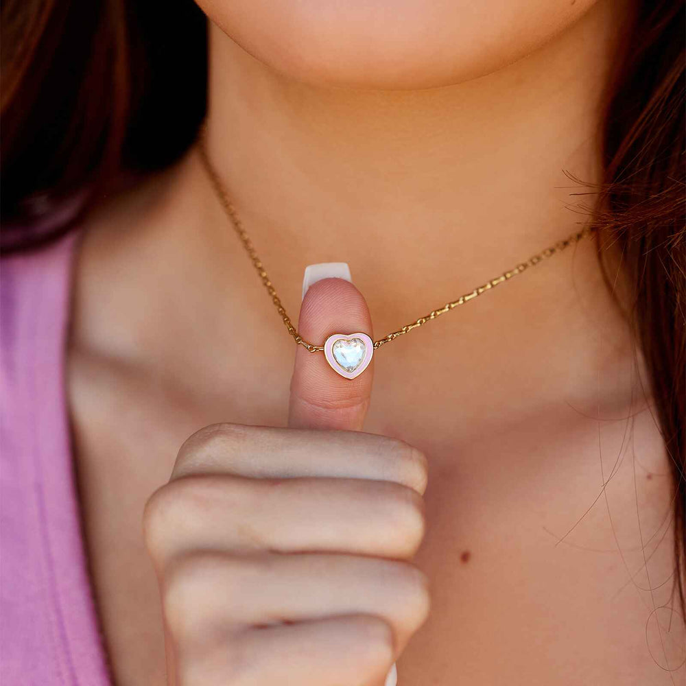 Stone & Enamel Heart Pendant Necklace 15