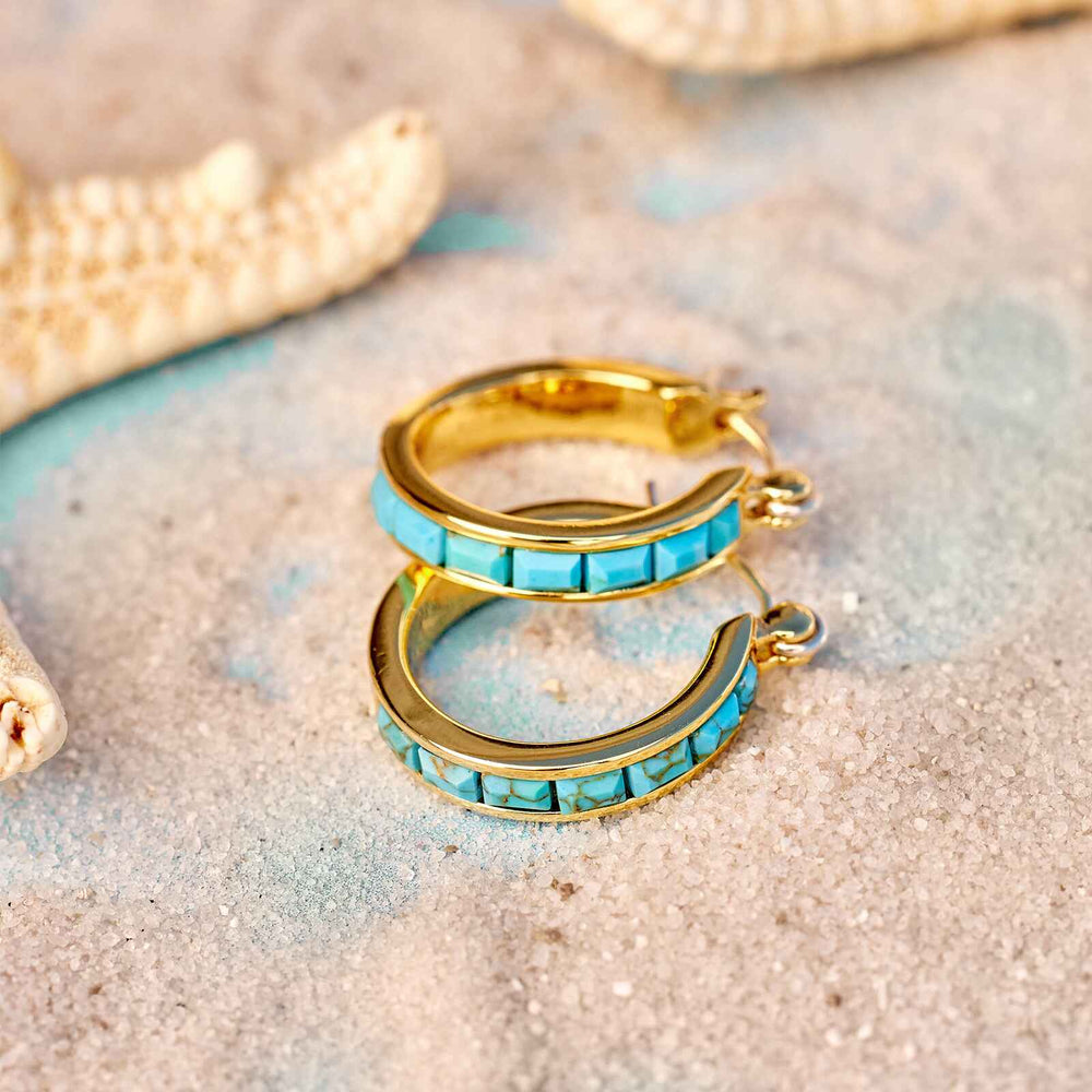 Turquoise Tile Hoop Earrings 7