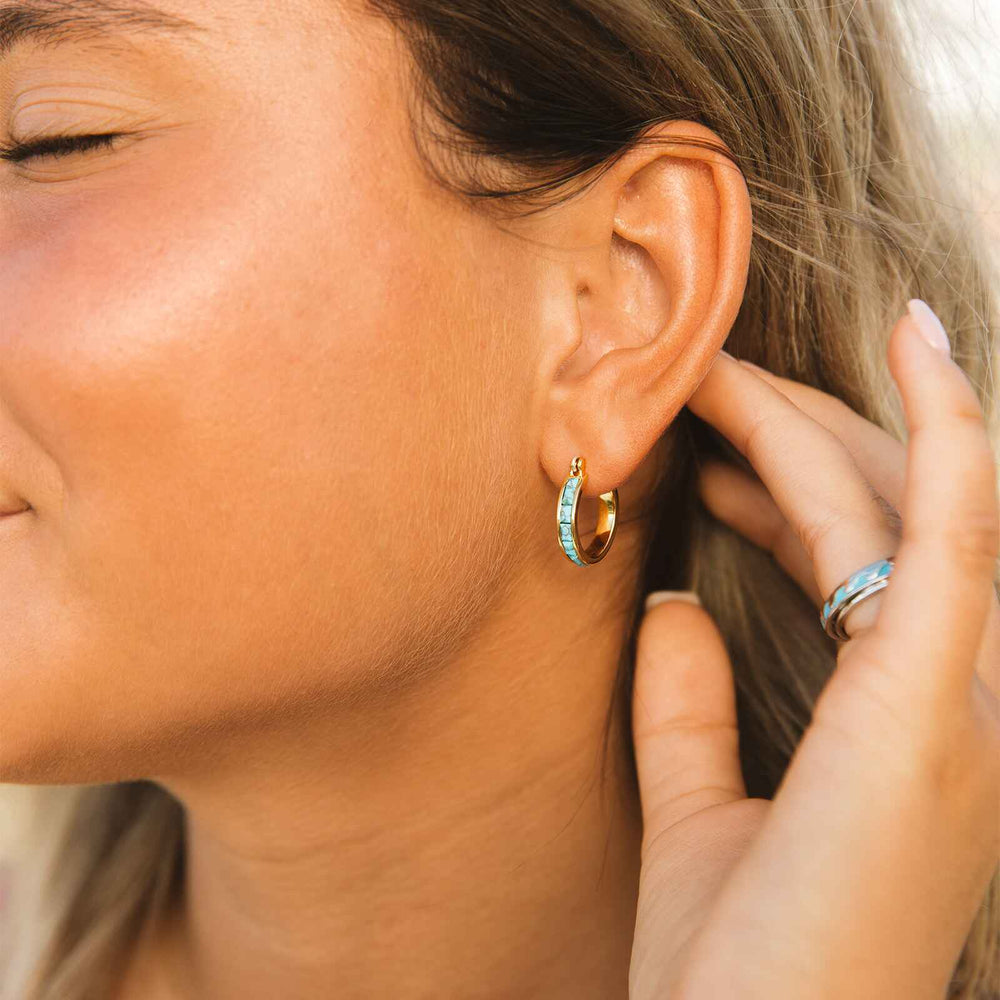 Turquoise Tile Hoop Earrings 2