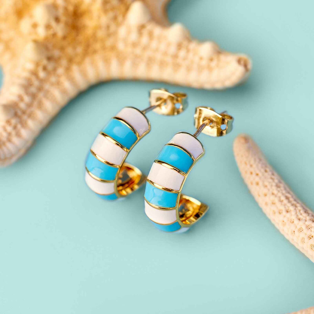 Striped Enamel Gold Hoop Earrings 5