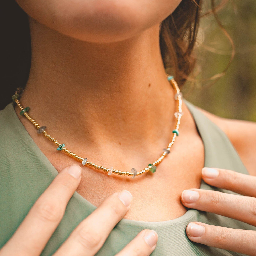 Gold and Bead Stone Chip Choker 3