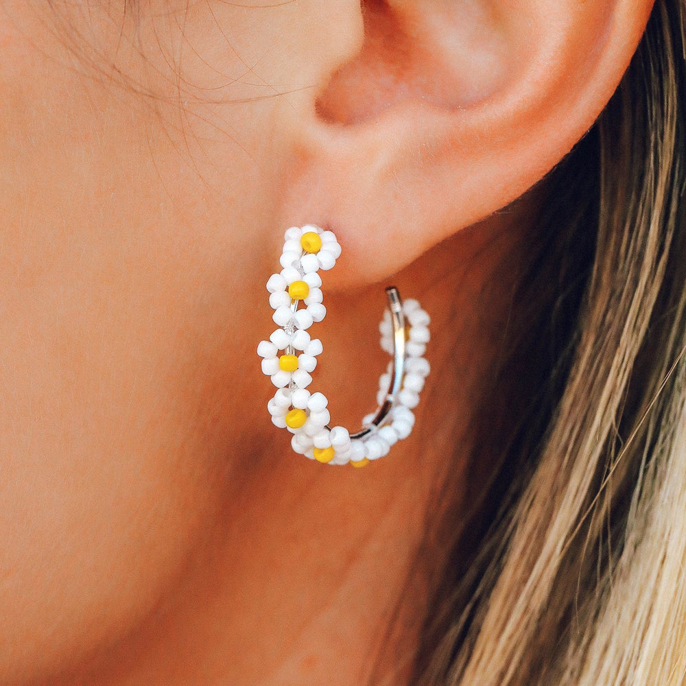 Beaded Flower Hoop Earrings 7