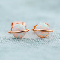 Rose Gold Opal Saturn Stud Earrings Gallery Thumbnail