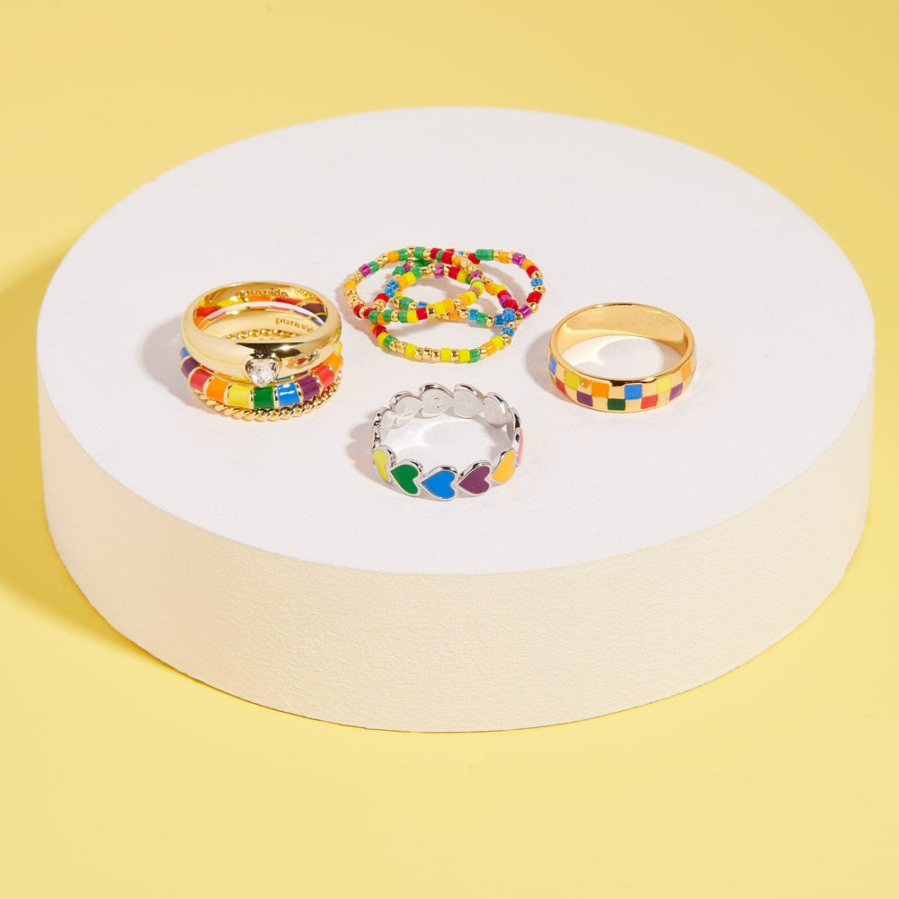 Rainbow Enamel Ring Stack 6