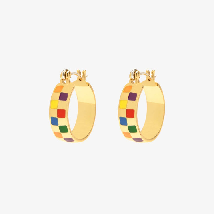 Rainbow Checkerboard Hoop Earrings