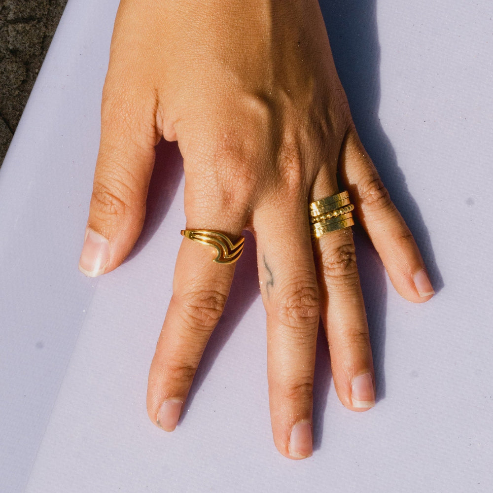 Gold Surfrider Ring Stack 7