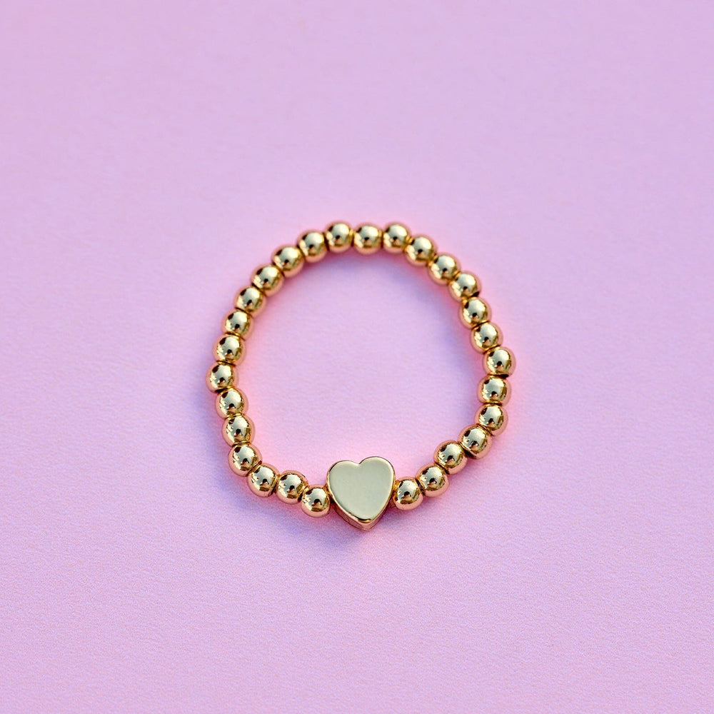 Gold Heart Bead Stretch Ring 4