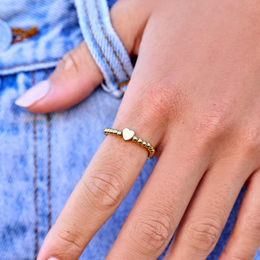 Gold Heart Bead Stretch Ring 2