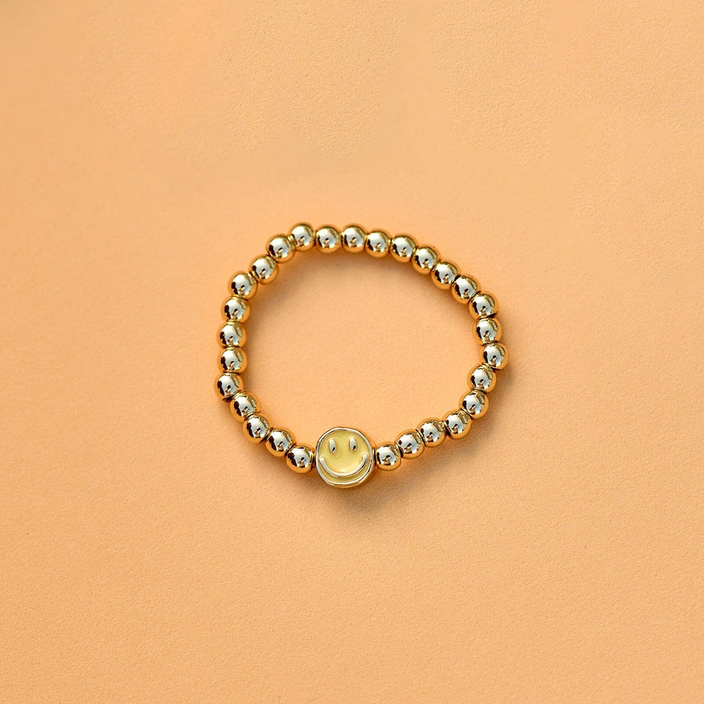 Happy Face Gold Bead Stretch Ring 4