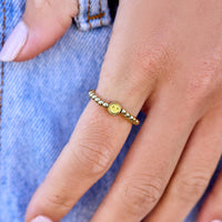 Happy Face Gold Bead Stretch Ring Gallery Thumbnail