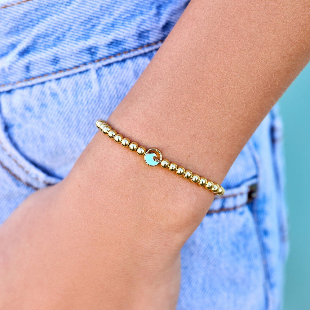 Enamel Wave Gold Bead Stretch Bracelet 2