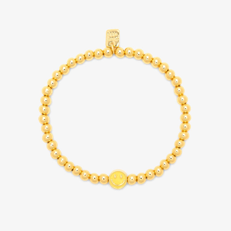 Happy Face Gold Bead Stretch Bracelet