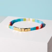 Rainbow Tile Bead Gold Stretch Bracelet Gallery Thumbnail