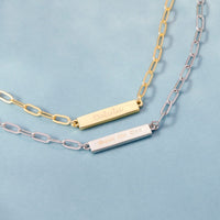 Engravable Paperclip Chain Bar Necklace Gallery Thumbnail