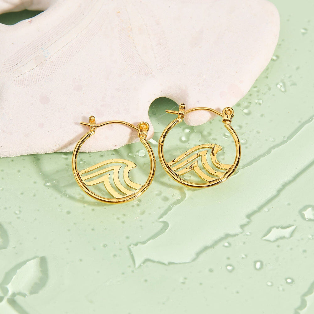 Gold Wave Hoop Earrings 7