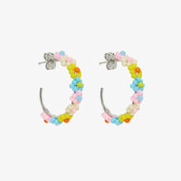 Beaded Flower Hoop Earrings