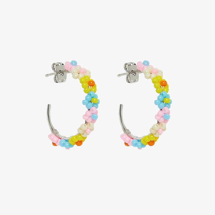 Beaded Flower Hoop Earrings