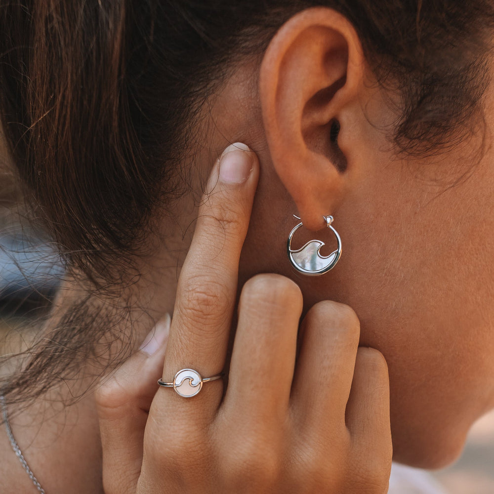 Mother of Pearl Mini Wave Hoop Earrings 3