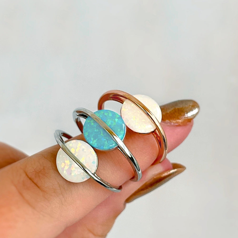 Rose Gold Opal Saturn Ring 5