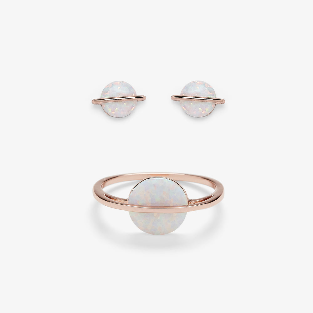 Opal Saturn Ring & Earring Set 1